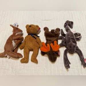 Assorted TY beanie babies - stinger / chocolate / fuzz / pouch